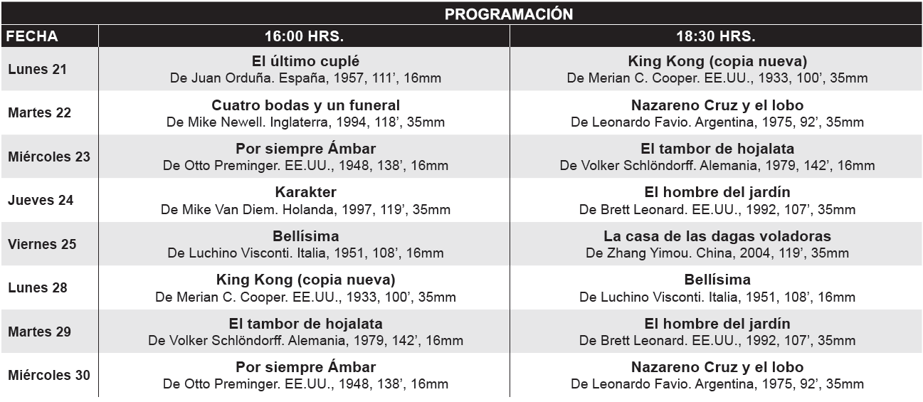 Programación cine recobrado